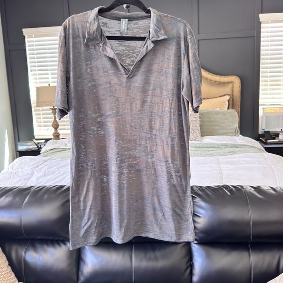 Wet Cement Burnout Polo Shirt Medium Gray Distressed Semi Sheer Made in USA - Picture 1 of 9